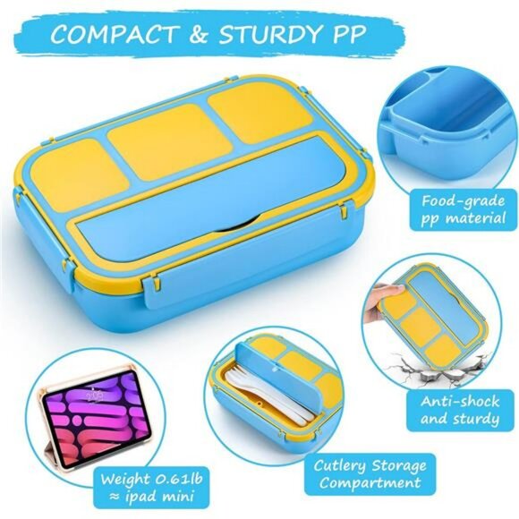 Leakproof bento lunch box 4 compartment with utensils sauce cup for kids adults - Picture 4 of 8